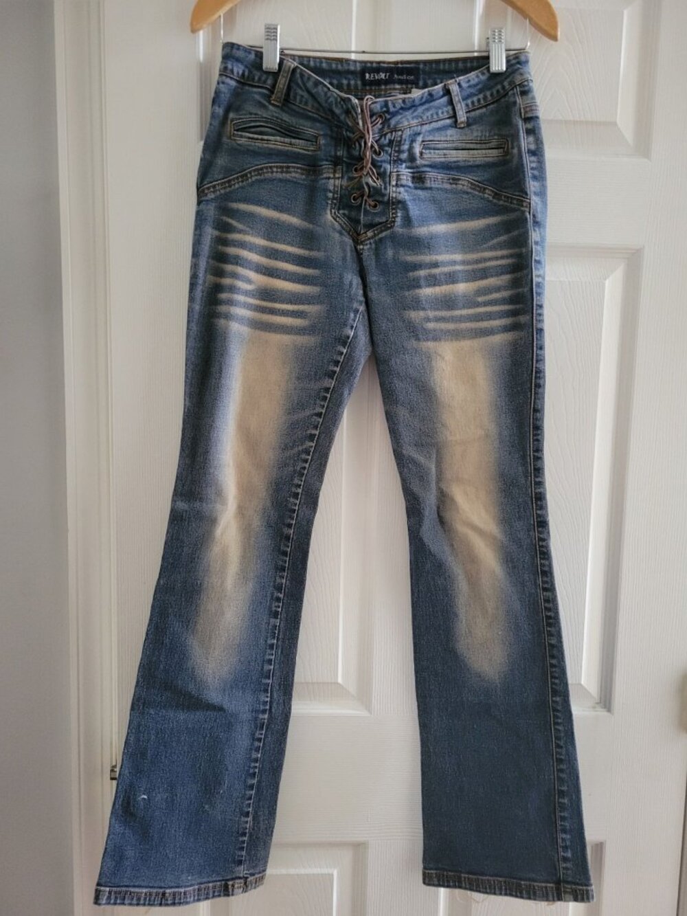 VTG Revolt Jeans Corset Lace Up Flared Denim Jeans size 11/12 Closure Retro Boho